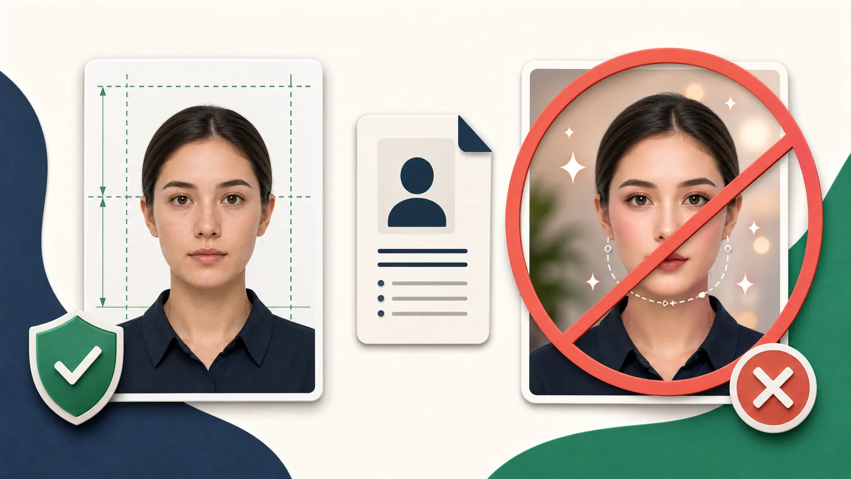 Illustration comparing an original official photo with a prohibited digitally altered portrait