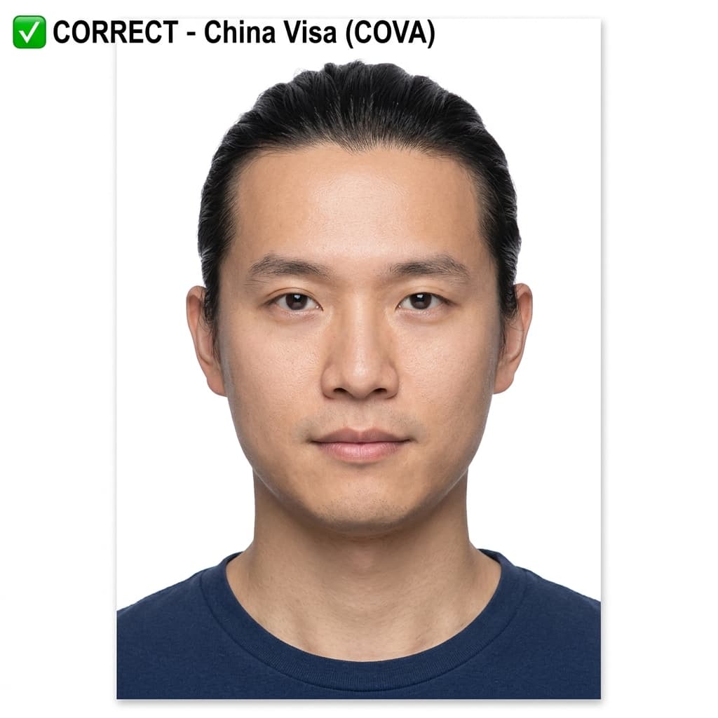 規定に適合した中国ビザの写真例
